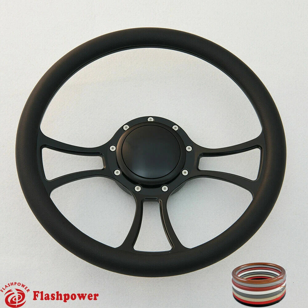 Forever Sharp 14" Billet Steering Wheel – Polished Black Wrap With Modern GMC Logo Horn Button (13.75" Diameter)