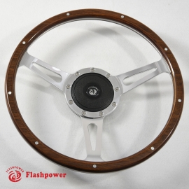 16'' Laminated Wood Steering Wheel Polished w/plastic  horn button