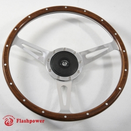 16'' Laminated Wood Steering Wheel Polished w/plastic horn button