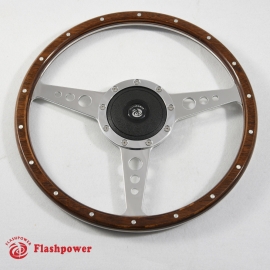 16'' Flat Laminated Wood Steering Wheel polished w/plastic horn button