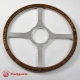 14'' Flat Four Spoke Laminated Wood Steering Wheel w/plastic horn button