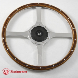 14'' Flat Four Spoke Laminated Wood Steering Wheel with horn button