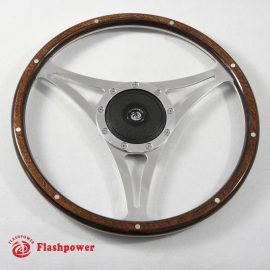 15'' Flat Laminated Wood Steering Wheel with horn button