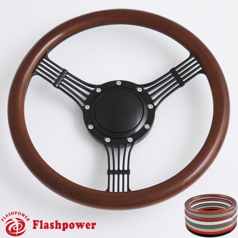Black Steering Wheel 14" Billet Muscle Style Wheel with Chevy Bowtie Horn Button