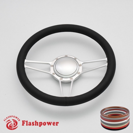 Flashpower 14 Zephyr Billet Full Wrap 9 Bolts Steering Wheel with 2 Dish and Horn Button Walnut Wood 