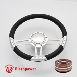 Trinity 14" Satin Billet Steering Wheel Kit Full Wrap with Horn Button and Adapter