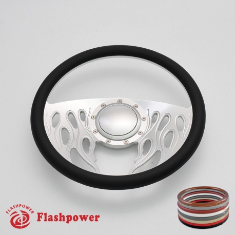 Flashpower 14 Billet Flame Half Wrap 9 Bolts Steering Wheel with 2 Dish and Horn Button Red 