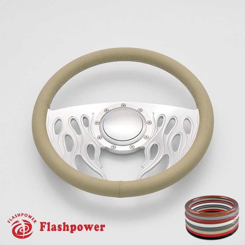 Flashpower 14 Flames Billet Full Wrap 9 Bolts Steering Wheel with 2 Dish and Horn Button Black 
