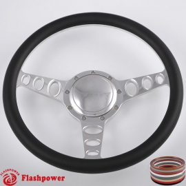 Cruisin 14" Polished Billet Steering Wheel with Half Wrap and Horn Button