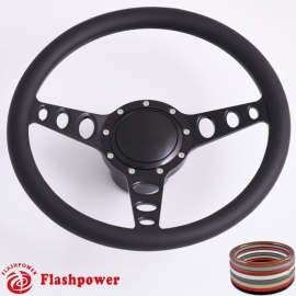 Cruisin 14" Black Billet Steering Wheel Kit Half Wrap with Horn Button and Adapter