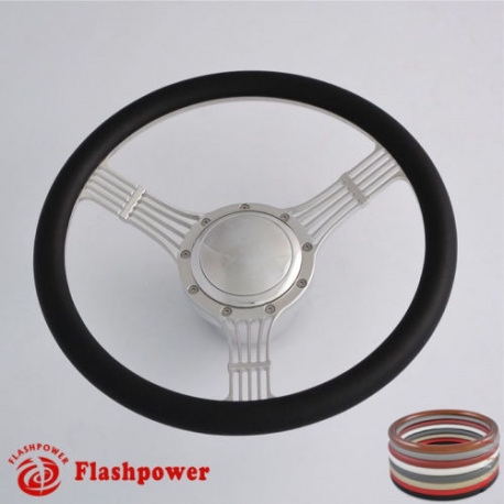 Flashpower 15.5 Billet Steering Wheel with Half Wrap and Horn Button-White 