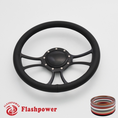 Flashpower 14 Billet Full Wrap 9 Bolts Steering Wheel with 2 Dish and Horn Button Tan 