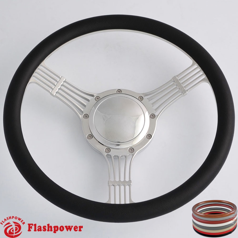 Flashpower 14 Billet Banjo Full Wrap Steering Wheel with 2 Dish and Horn Button Black 