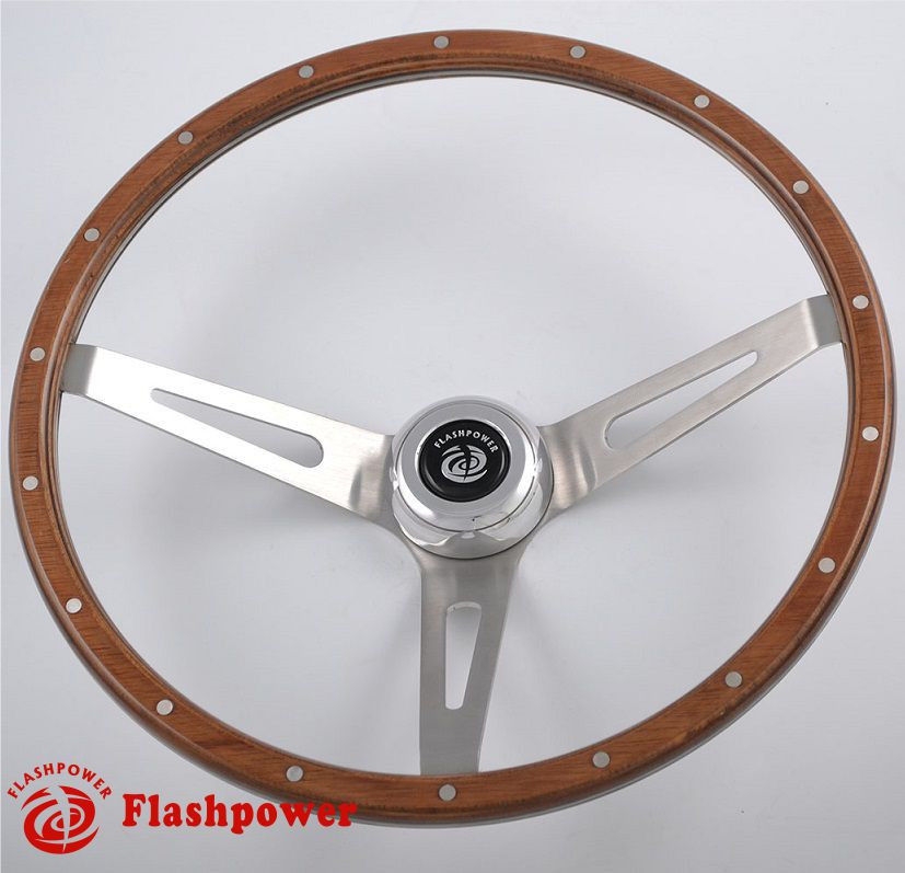 Flashpower 15 Classic Wood Steering Wheel Riveted with Horn Button 