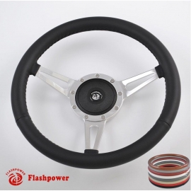 14" Classic Leather Steering Wheel 9 bolt with Horn Button