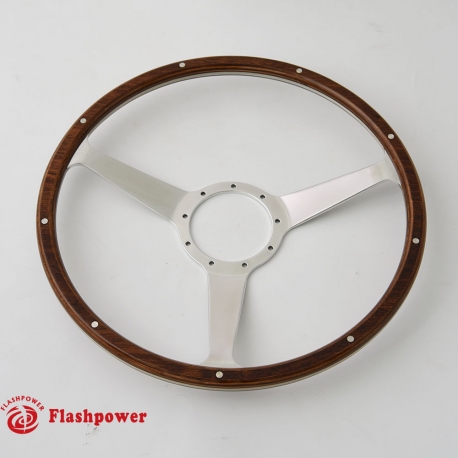 14'' Laminated Wood Steering Wheel w/9 rivets, Polished  