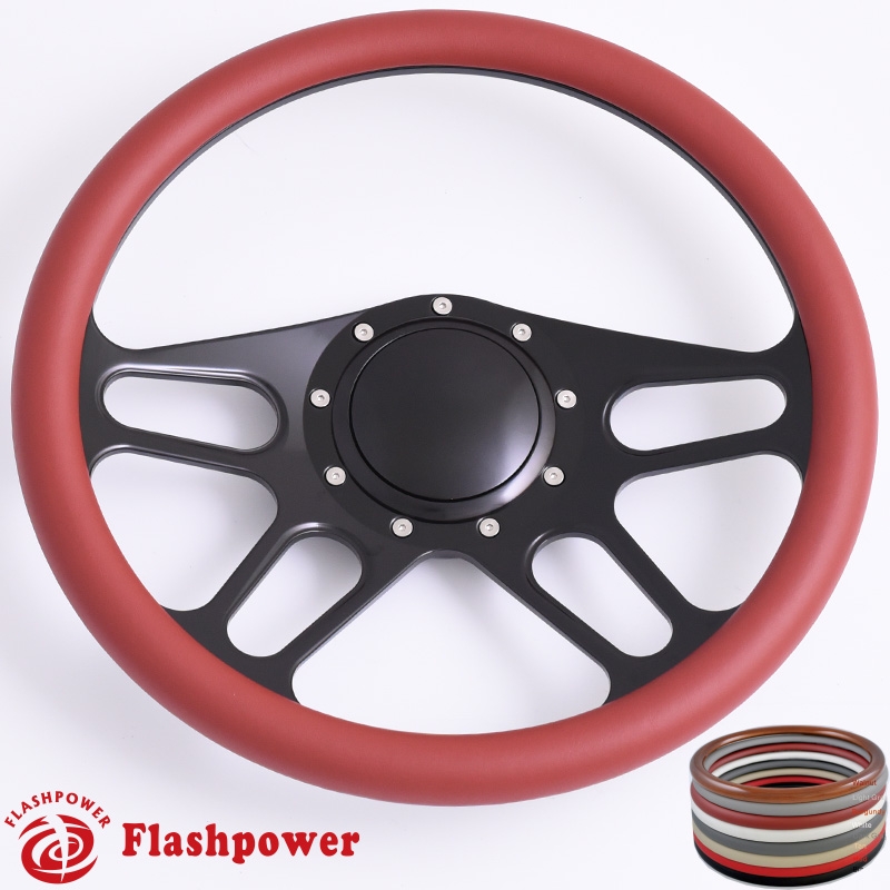Black Flashpower 15.5 Billet Half Wrap 9 Bolts Steering Wheel with 2 Dish and Horn Button 