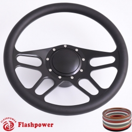 15.5" Black Billet Steering Wheel Kit Half Wrap with Horn Button and Adapter