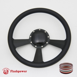 15.5" Black Billet Steering Wheel with Half Wrap and Horn Button