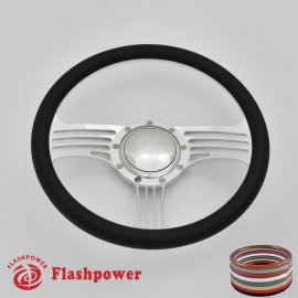 15.5" Polished Billet Steering Wheel with Half Wrap and Horn Button