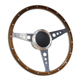 14" Flat Wood Boat Steering Wheel w/ 3/4" Keyway Adapter