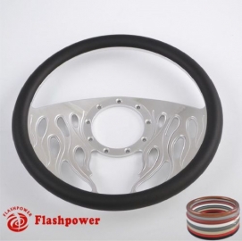 Flames 14" Polished Billet Steering Wheel with Full Wrap
