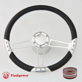 Trinity VI 14" Satin Billet Steering Wheel Kit Half Wrap with Horn Button and Adapter