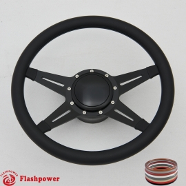 Racer 14" Black Billet Steering Wheel Kit Full Wrap with Horn Button and Adapter