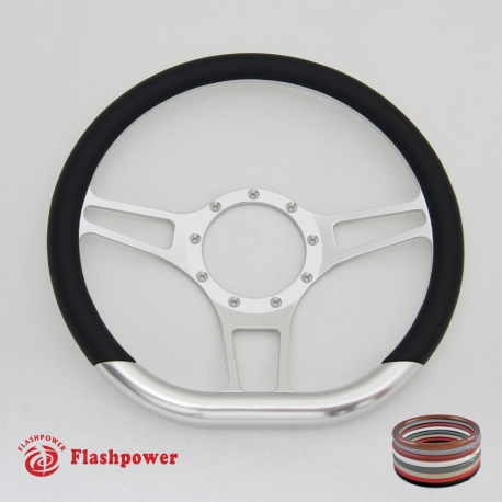 Dark Grey Flashpower 14 Billet Half Wrap 9 Bolts Steering Wheel with 2 Dish and Horn Button