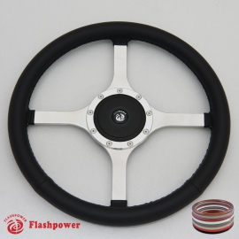 14" Classic Wrapped Flat Steering Wheel Polished 9 bolt with Plastic  Horn Button