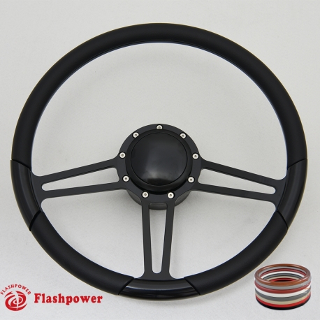 15.5'' Flashpower Billet steering wheels Black Half Wrap w/ Horn Button Adapter 