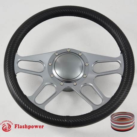 S82005 9 Hole Billet Aluminum 14'' Steering Wheel Half Wrap Black Leather