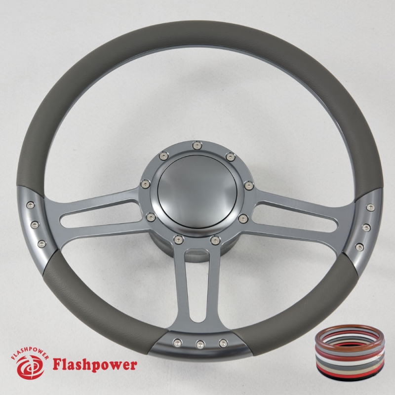 Leather Wrap, Chevy Horn Button, Adapter A01 14" Billet Steering Wheel 