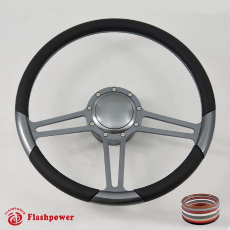 5-bolt Black Steering Wheel 14 Inch Aluminum with Red Vinyl Wrap and Chevy Horn Button