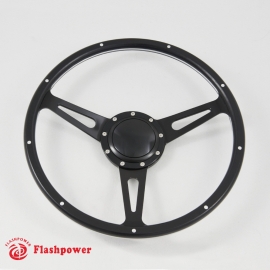 14'' Laminated Black Forest Wood Black Steering Wheel w/Billet Horn Button