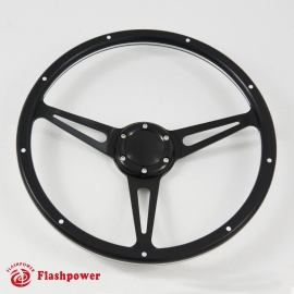 14'' Laminated Black Forest Wood Black Steering Wheel with Horn Button