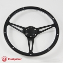 15'' Laminated Black Forest Wood Black Steering Wheel 6 Bolt w/ Horn Button