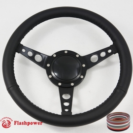 15" Classic Wrapped Steering Wheel 9 bolt Black with Horn Button