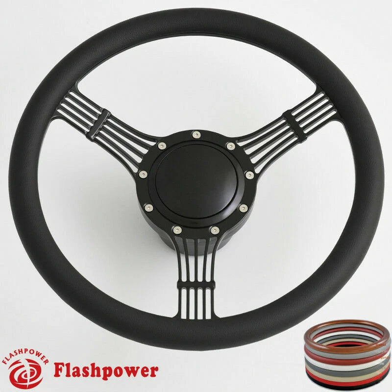 14'' Bonjo Billet Steering Wheel Black Half Wrap w/ Horn & Adapter for GMC GTO