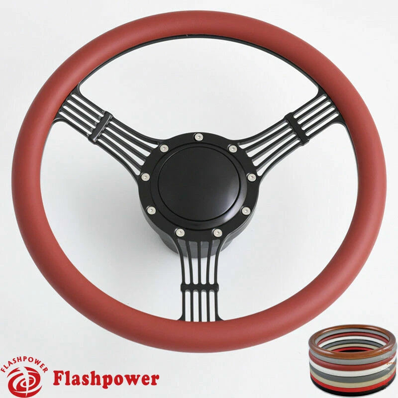 14'' Bonjo Billet Steering Wheel Black Half Wrap w/ Horn & Adapter for GMC GTO
