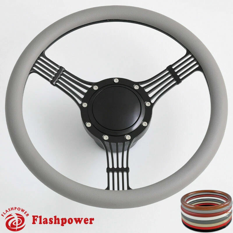 14'' Bonjo Billet Steering Wheel Black Half Wrap w/ Horn & Adapter for GMC GTO