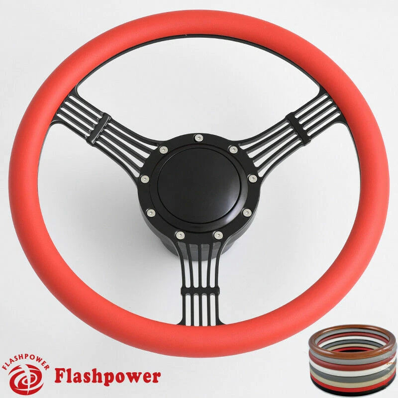 14'' Bonjo Billet Steering Wheel Black Half Wrap w/ Horn & Adapter for GMC GTO