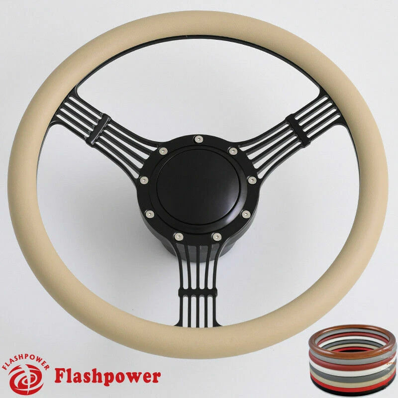 14'' Bonjo Billet Steering Wheel Black Half Wrap w/ Horn & Adapter for GMC GTO