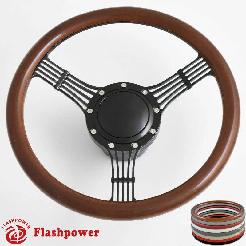 14'' Bonjo Billet Steering Wheel Black Half Wrap w/ Horn & Adapter for GMC GTO