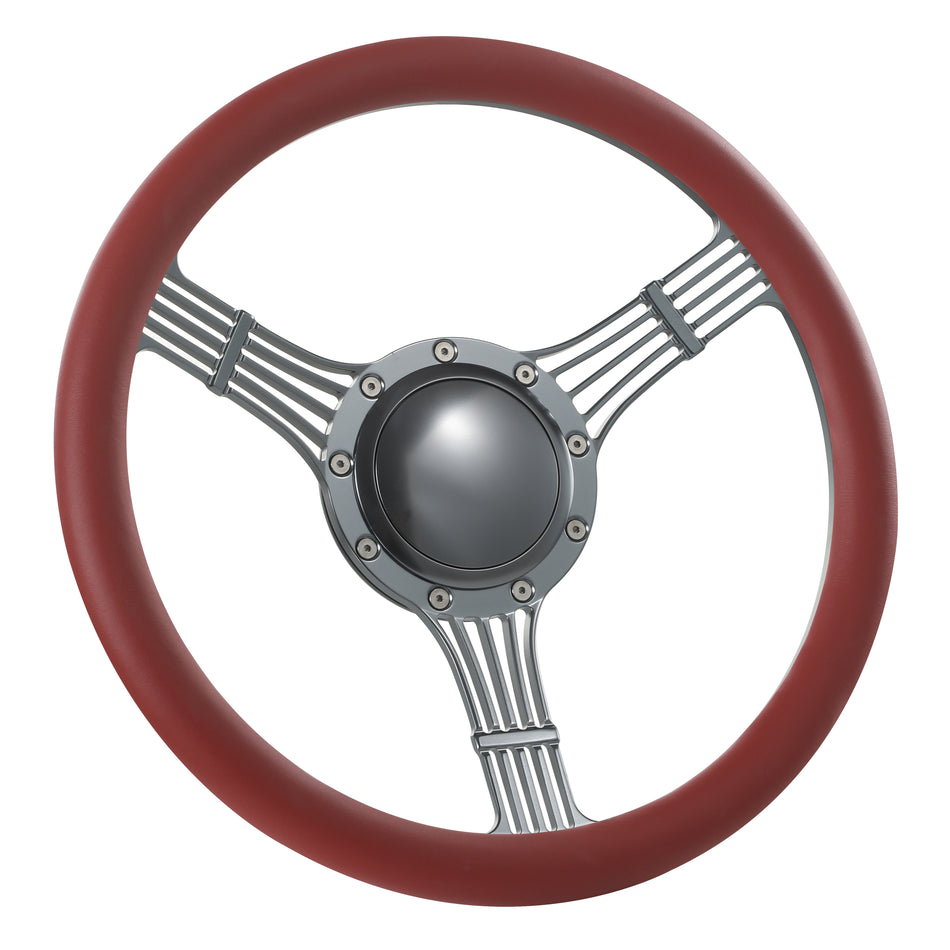 14'' Gun Metal Billet 9 Bolt Banjo Steering Wheel Ranger GM Chevy Impala W/Horn