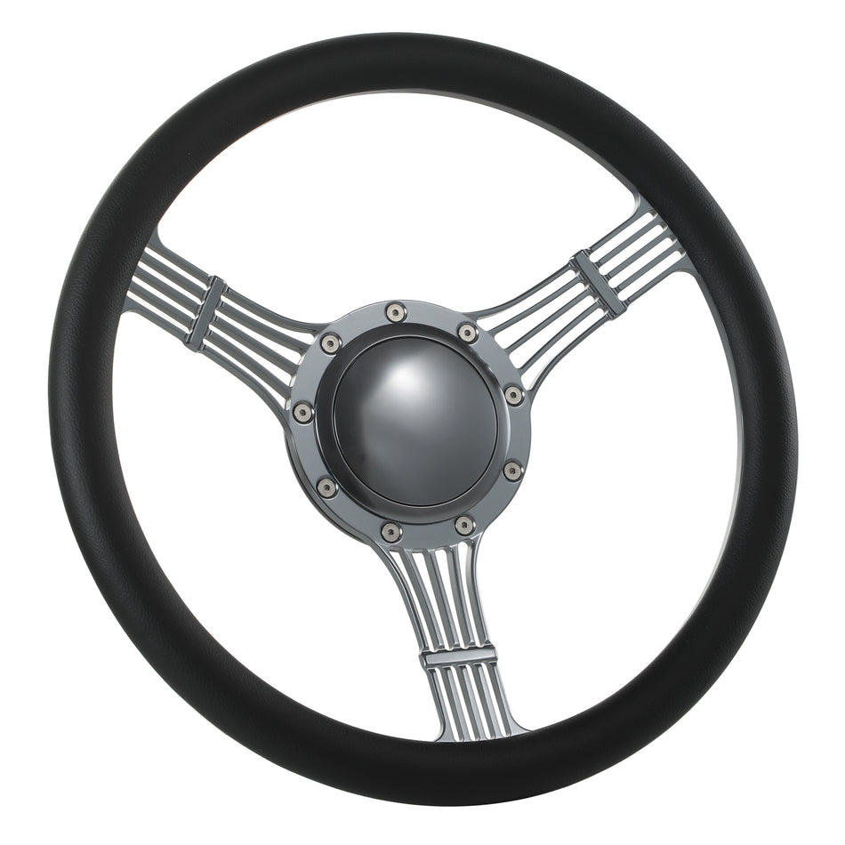 14'' Gun Metal Billet 9 Bolt Banjo Steering Wheel Ranger GM Chevy Impala W/Horn
