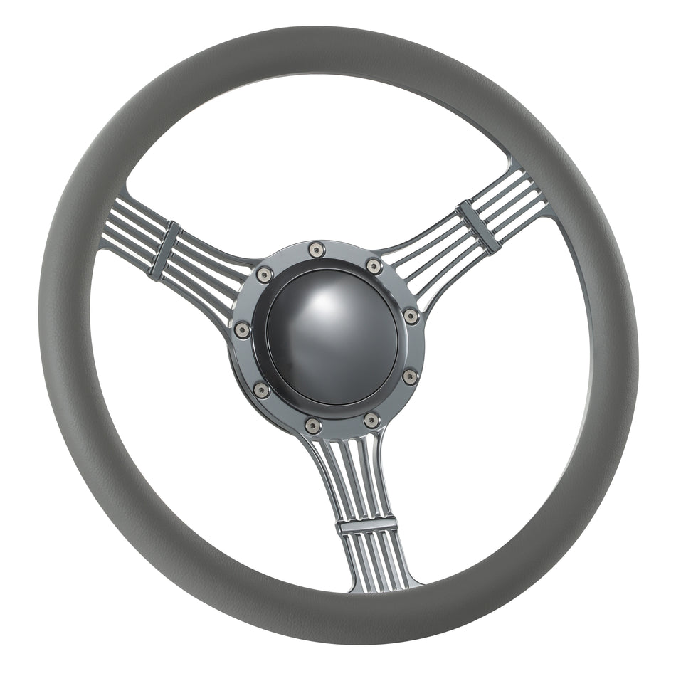 14'' Gun Metal Billet 9 Bolt Banjo Steering Wheel Ranger GM Chevy Impala W/Horn