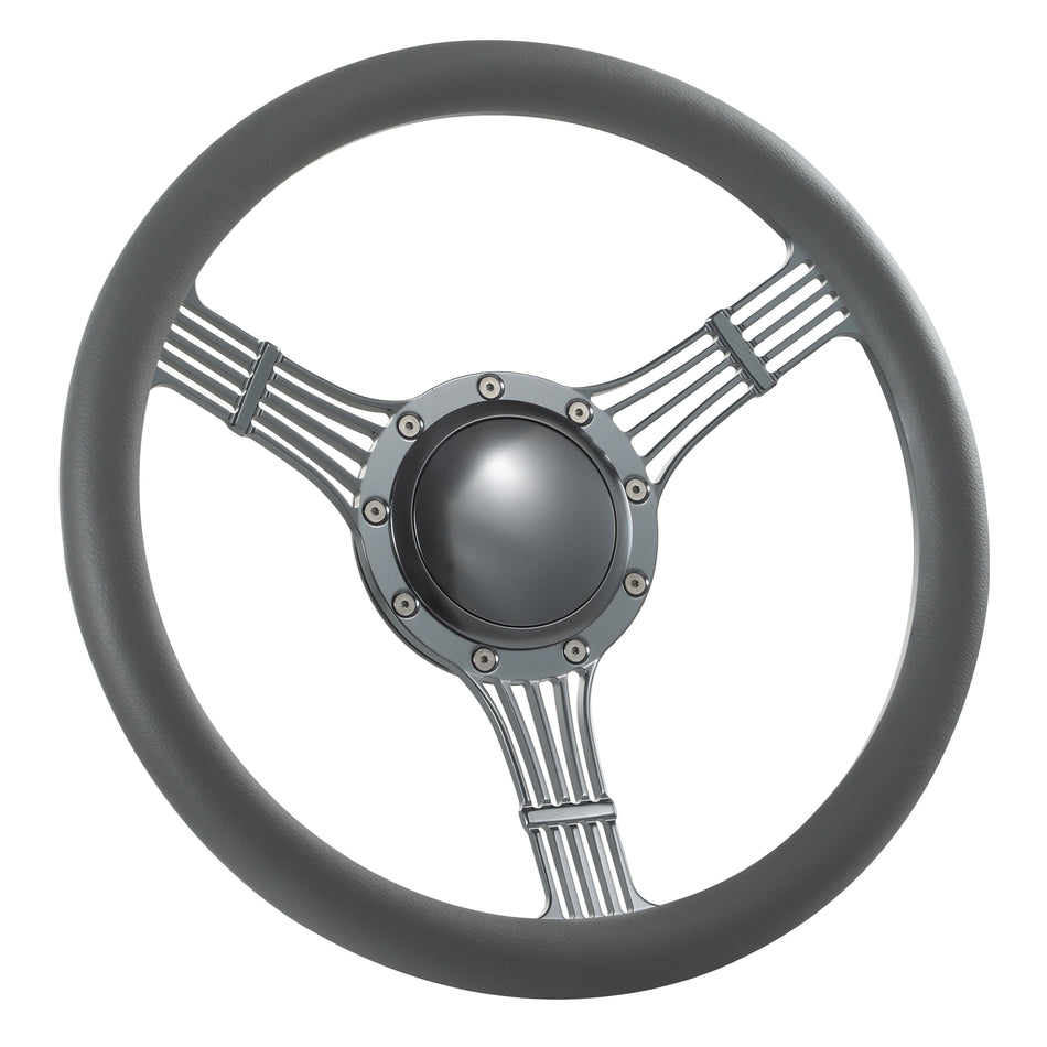 14'' Gun Metal Billet 9 Bolt Banjo Steering Wheel Ranger GM Chevy Impala W/Horn