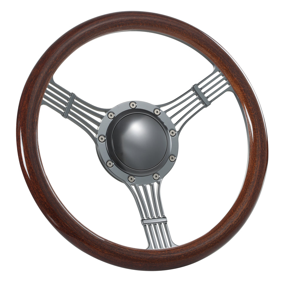 14'' Gun Metal Billet 9 Bolt Banjo Steering Wheel Ranger GM Chevy Impala W/Horn