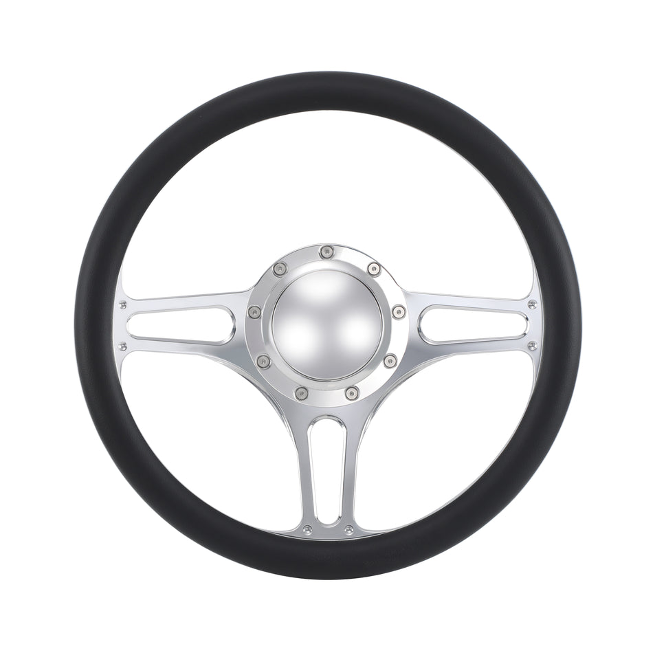 14'' Billet 9 Bolt Troika Steering Wheels Half Wrap Ford Fairlane Galaxie LTD Ranch w/ Horn Polished